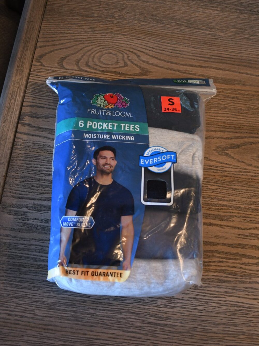 Fruit of the Loom Men's Pocket T-Shirts Black/Gray/Charcoal 6 Pack Size S  34-36